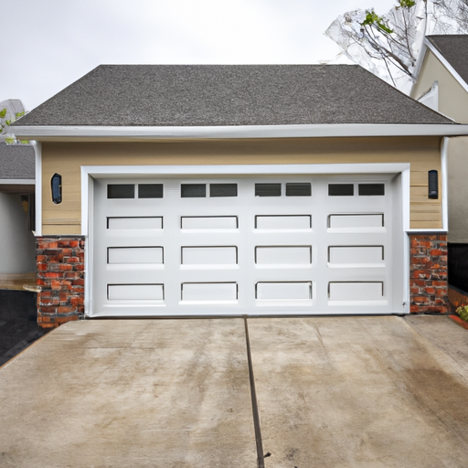 Suburban Voorhees residential garage with sectional door, visible bottom weatherstrip and insulated panels on an overcast day.