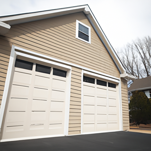 Suburban Voorhees driveway with a visible residential garage door, panels and hardware in daylight.