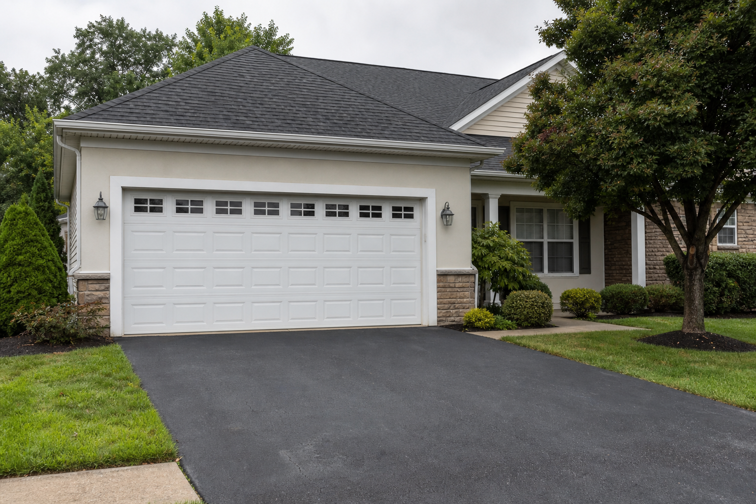 Residential garage door on a suburban home in Voorhees, NJ